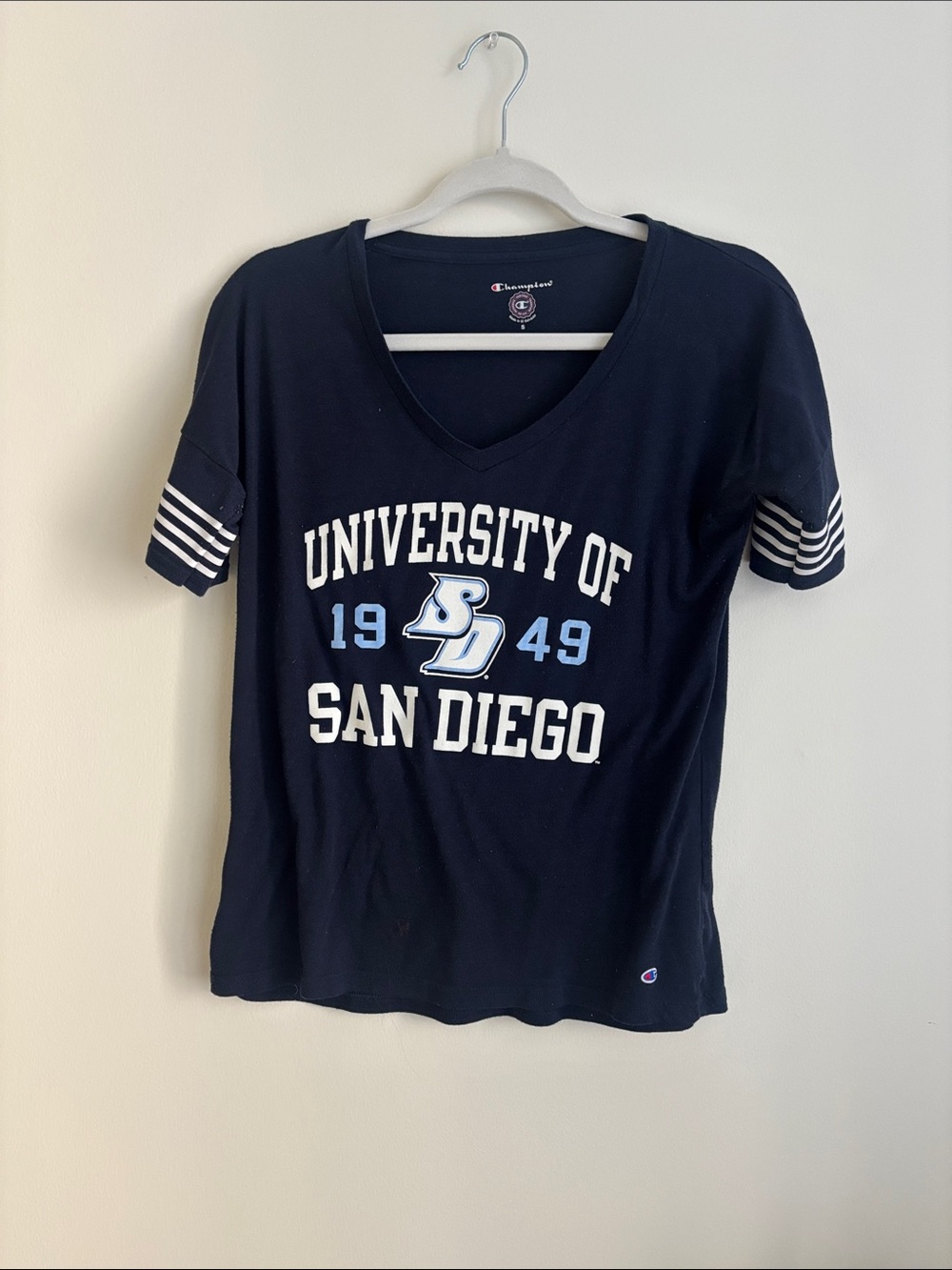 Champion Navy University of San Diego Graphic V-Neck Tee